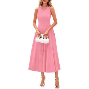 PRETTYGARDEN Women’s Summer Pleated Midi Work Dress | Sleeveless A Line Knit Business Dresses, Spring Semi Formal Long Dress for Wedding Guest, Cocktail Party, Teacher Outfits(Pink)
