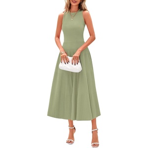 PRETTYGARDEN Women’s Summer Pleated Midi Work Dress | Sleeveless A Line Knit Business Dresses, Spring Semi Formal Long Dress for Wedding Guest, Cocktail Party, Teacher Outfits(Mist Green)