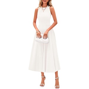 PRETTYGARDEN Women’s Summer Pleated Midi Work Dress | Sleeveless A Line Knit Business Dresses, Spring Semi Formal Long Dress for Wedding Guest, Cocktail Party, Teacher Outfits(White)