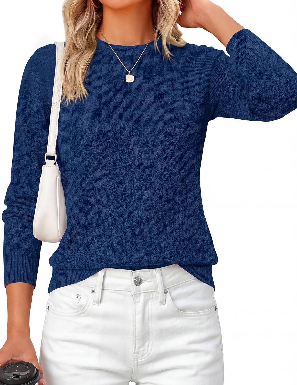 image:imagePRETTYGARDEN Womens Fall Basic Long Sleeve Sweater Soft Knit Fabric Classic Crew Neck Sweaters Loose Fit Sweater Casual Going Out Outfits 2026 Winter Trendy ClothesNavy