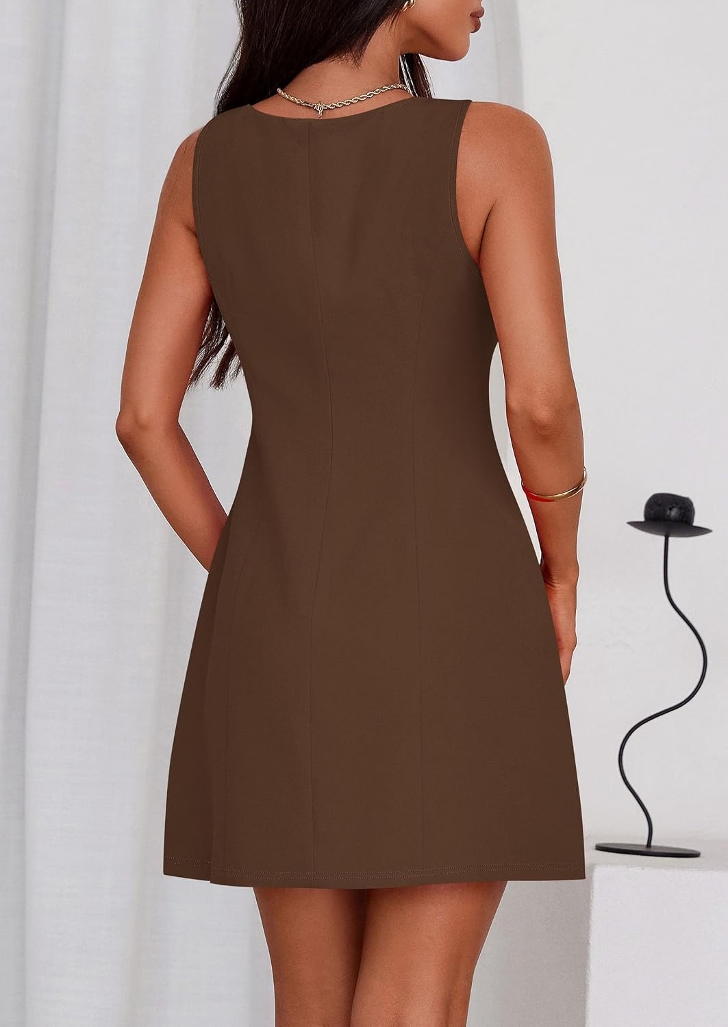 image:imagePRETTYGARDEN Womens Formal Short Dresses A Line Mini Dress Sleeveless Boat Neck Elegant Classy Wedding Guest Dresses Holiday Party Graduation Cocktail Business Casual Work WearBrown