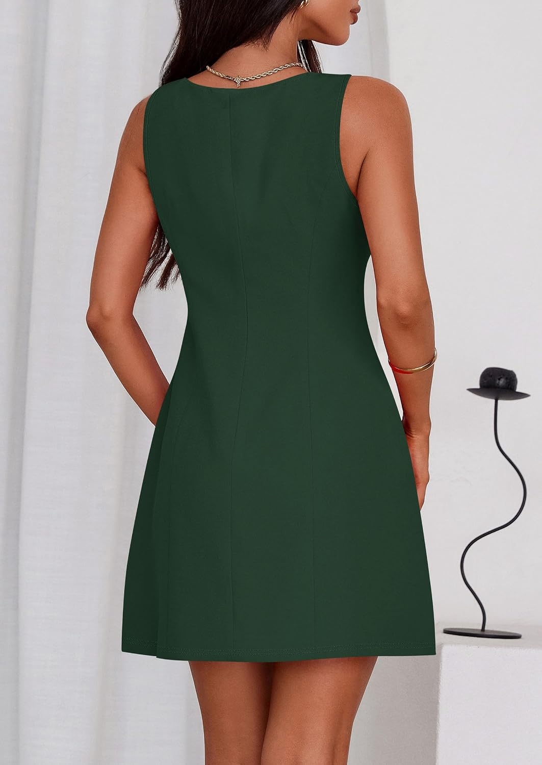 image:imagePRETTYGARDEN Womens Formal Short Dresses A Line Mini Dress Sleeveless Boat Neck Elegant Classy Wedding Guest Dresses Holiday Party Graduation Cocktail Business Casual Work WearDark Green