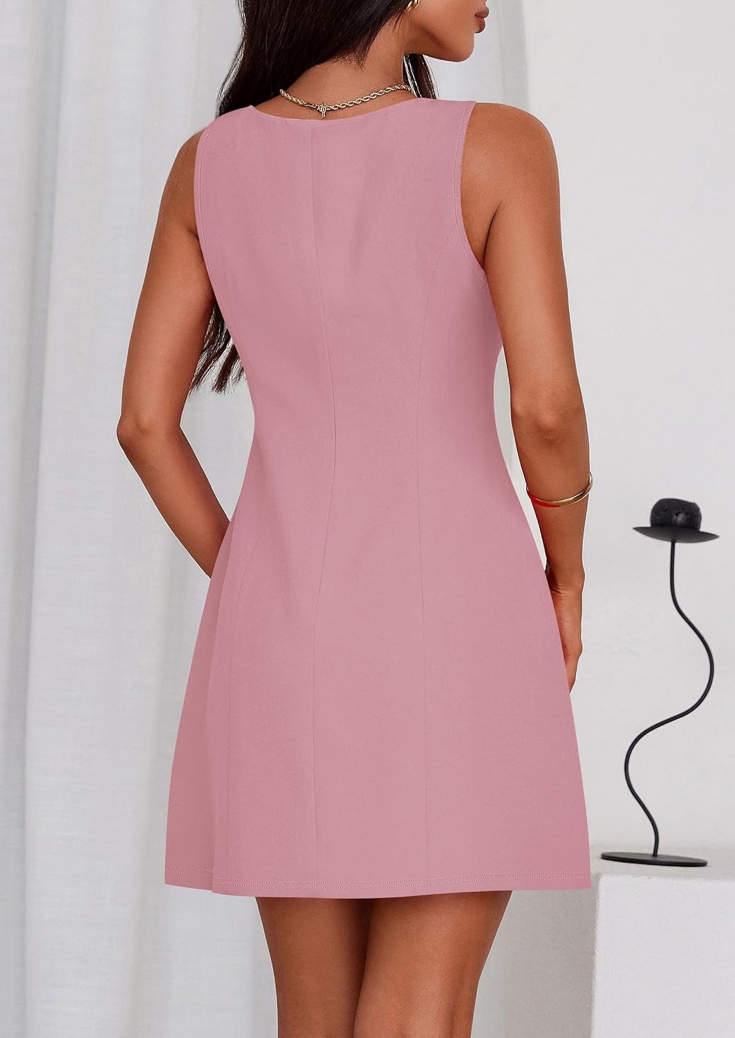 image:imagePRETTYGARDEN Womens Formal Short Dresses A Line Mini Dress Sleeveless Boat Neck Elegant Classy Wedding Guest Dresses Holiday Party Graduation Cocktail Business Casual Work WearPink
