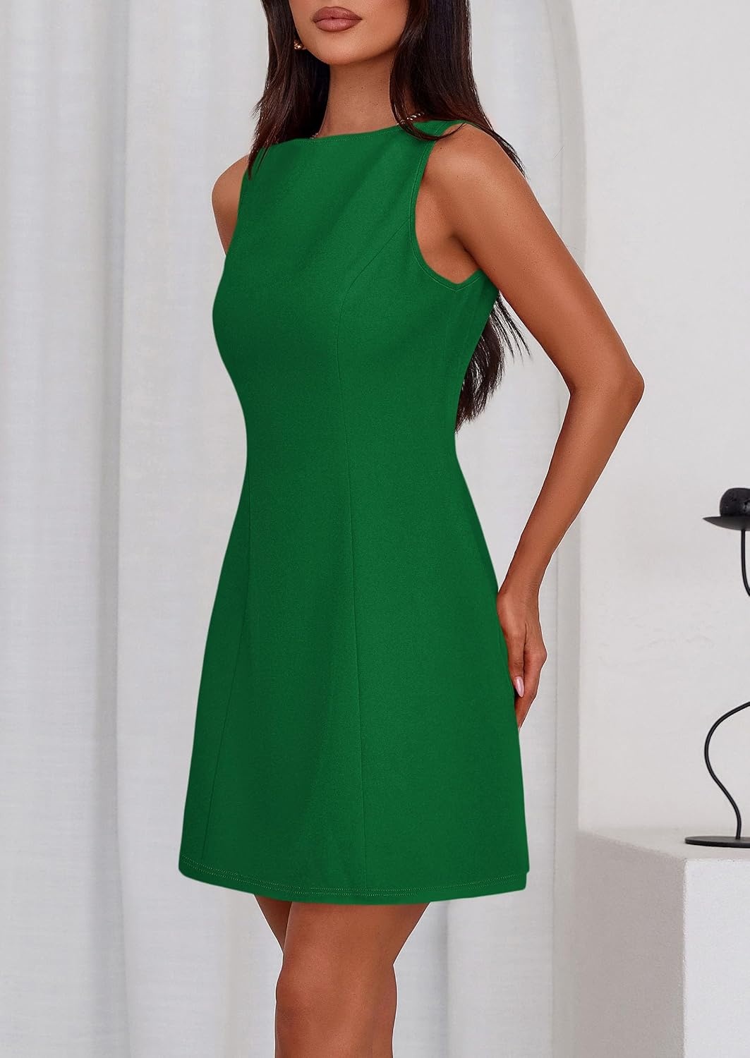 image:imagePRETTYGARDEN Womens Formal Short Dresses A Line Mini Dress Sleeveless Boat Neck Elegant Classy Wedding Guest Dresses Holiday Party Graduation Cocktail Business Casual Work WearGreen