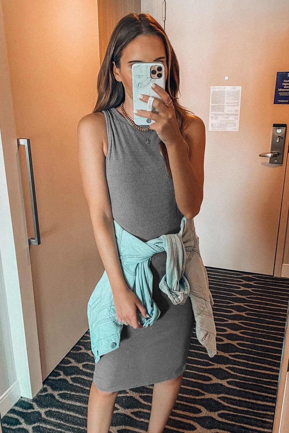 image:imagePRETTYGARDEN Womens Summer Ribbed Bodycon Midi Dresses Soft Stretchy Knit Sleeveless Tank Dress Slim Fitted Elegant Spring Outfit for Work Vacation Travel Date Night PartyGrey