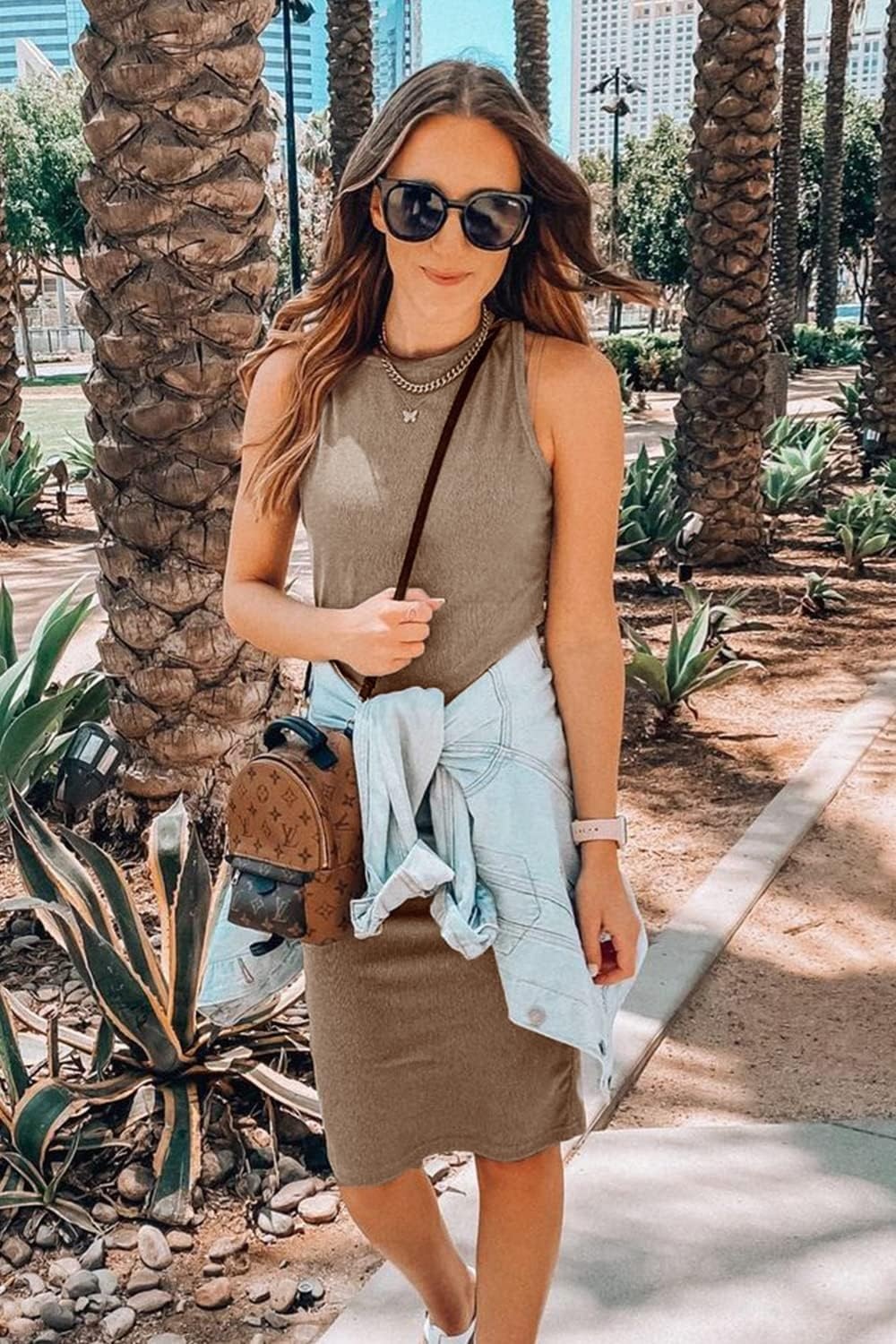 image:imagePRETTYGARDEN Womens Summer Ribbed Bodycon Midi Dresses Soft Stretchy Knit Sleeveless Tank Dress Slim Fitted Elegant Spring Outfit for Work Vacation Travel Date Night PartyCoffee