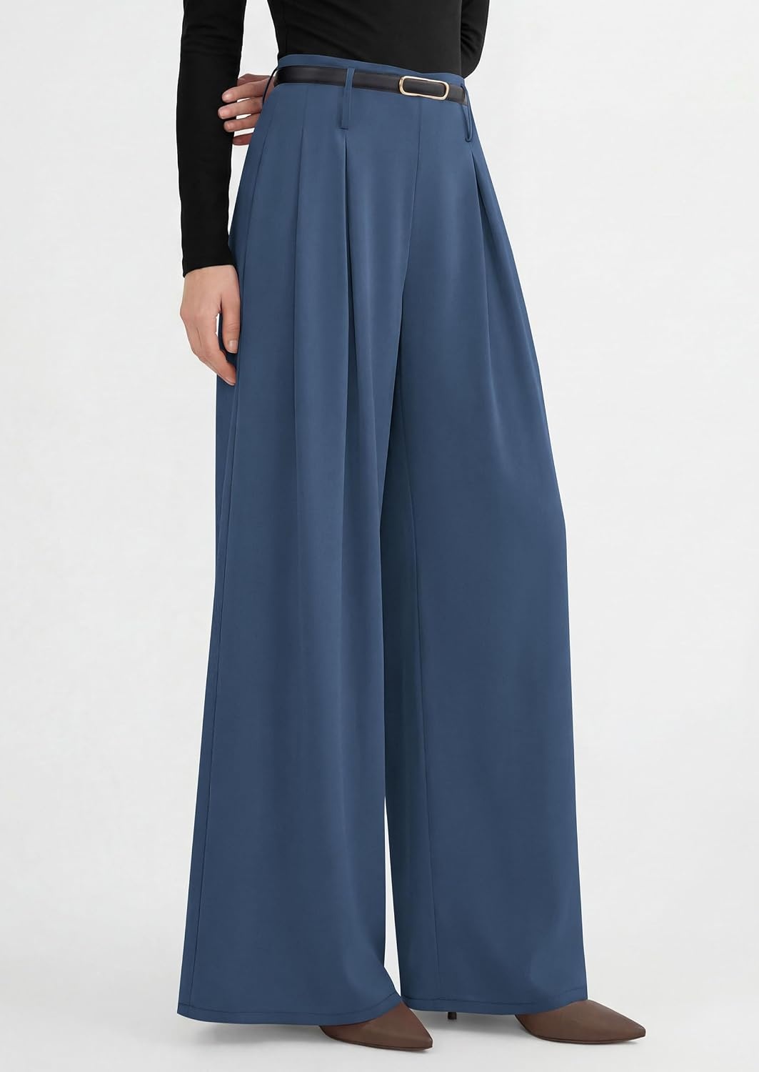 image:imagePRETTYGARDEN Womens Wide Leg Dress Pants Flowy Trousers Front PleatsSide ZipperElastic High Waisted Palazzo PantsDressy Slacks with PocketsDaily Work Business Casual OutfitsGrey Blue