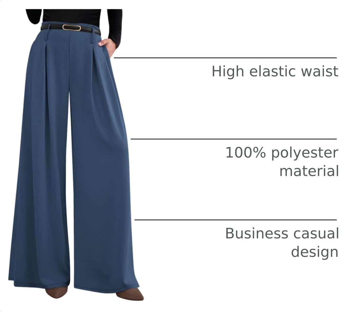 image:imagePRETTYGARDEN Womens Wide Leg Dress Pants Flowy Trousers Front PleatsSide ZipperElastic High Waisted Palazzo PantsDressy Slacks with PocketsDaily Work Business Casual OutfitsGrey Blue