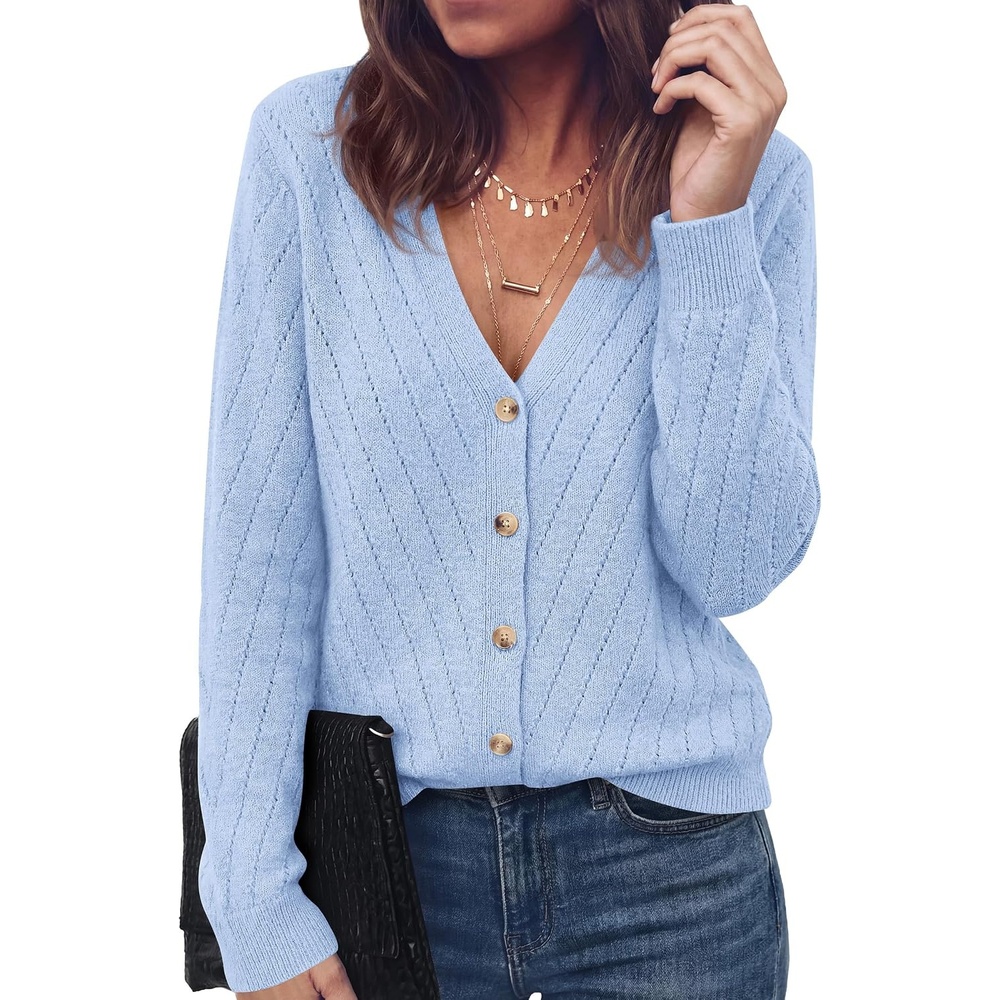 image:imagePRETTYGARDEN Womens Cozy Cardigan Sweater with Button  V Neck Long Sleeve Tops Open Front for Fall Clothes 2026 Knit Winter Clothing Solid Bussiness Casual amp Vacation OutfitsLight Blue