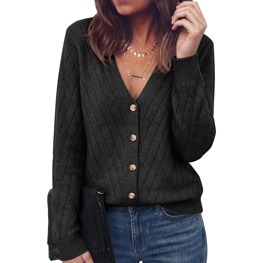 image:imagePRETTYGARDEN Womens Cozy Cardigan Sweater with Button  V Neck Long Sleeve Tops Open Front for Fall Clothes 2026 Knit Winter Clothing Solid Bussiness Casual amp Vacation OutfitsBlack