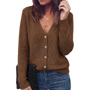 PRETTYGARDEN Women’s Cozy Cardigan Sweater with Button | V Neck Long Sleeve Tops, Open Front for Fall Clothes 2026, Knit Winter Clothing, Solid Bussiness Casual & Vacation Outfits(Brown)