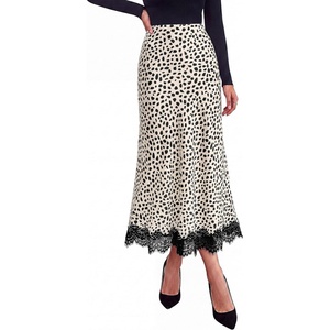 PRETTYGARDEN Women’s Flowy Satin Midi A Line Skirt | Dressy Lace Trim, Elastic High Waisted, Fall Fashion Bottoms, Elegant Outfits for Wedding Guest, Cocktail Party & Date Night(Dot Apricot Black)