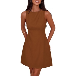 PRETTYGARDEN Women’s Formal Short Dresses A Line Mini Dress | Sleeveless, Boat Neck, Elegant Classy, Wedding Guest Dresses, Holiday Party, Graduation Cocktail, Business Casual Work Wear(Red Brown)