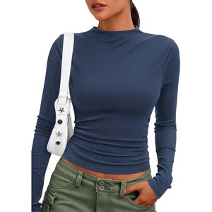 PRETTYGARDEN Womens Tops Casual Mock Neck Long Sleeve Shirts | Soft Stretchy Ribbed Knit, Ruched Slim Fit, Going Out Tops, Work, Date Outfits, Y2K Clothes, 2026 Fall Winter Basic Layering(Royal Blue)