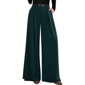 PRETTYGARDEN Womens Wide Leg Dress Pants Flowy Trousers | Front Pleats,Side Zipper,Elastic High Waisted Palazzo Pants,Dressy Slacks with Pockets,Daily Work Business Casual Outfits(Dark Green)