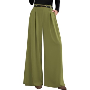 PRETTYGARDEN Womens Wide Leg Dress Pants Flowy Trousers | Front Pleats,Side Zipper,Elastic High Waisted Palazzo Pants,Dressy Slacks with Pockets,Daily Work Business Casual Outfits(Sage Green)