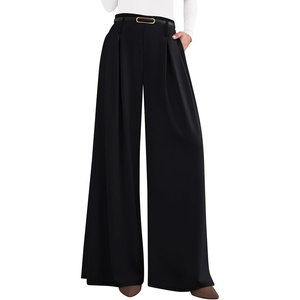 PRETTYGARDEN Womens Wide Leg Dress Pants Flowy Trousers | Front Pleats,Side Zipper,Elastic High Waisted Palazzo Pants,Dressy Slacks with Pockets,Daily Work Business Casual Outfits(Black)