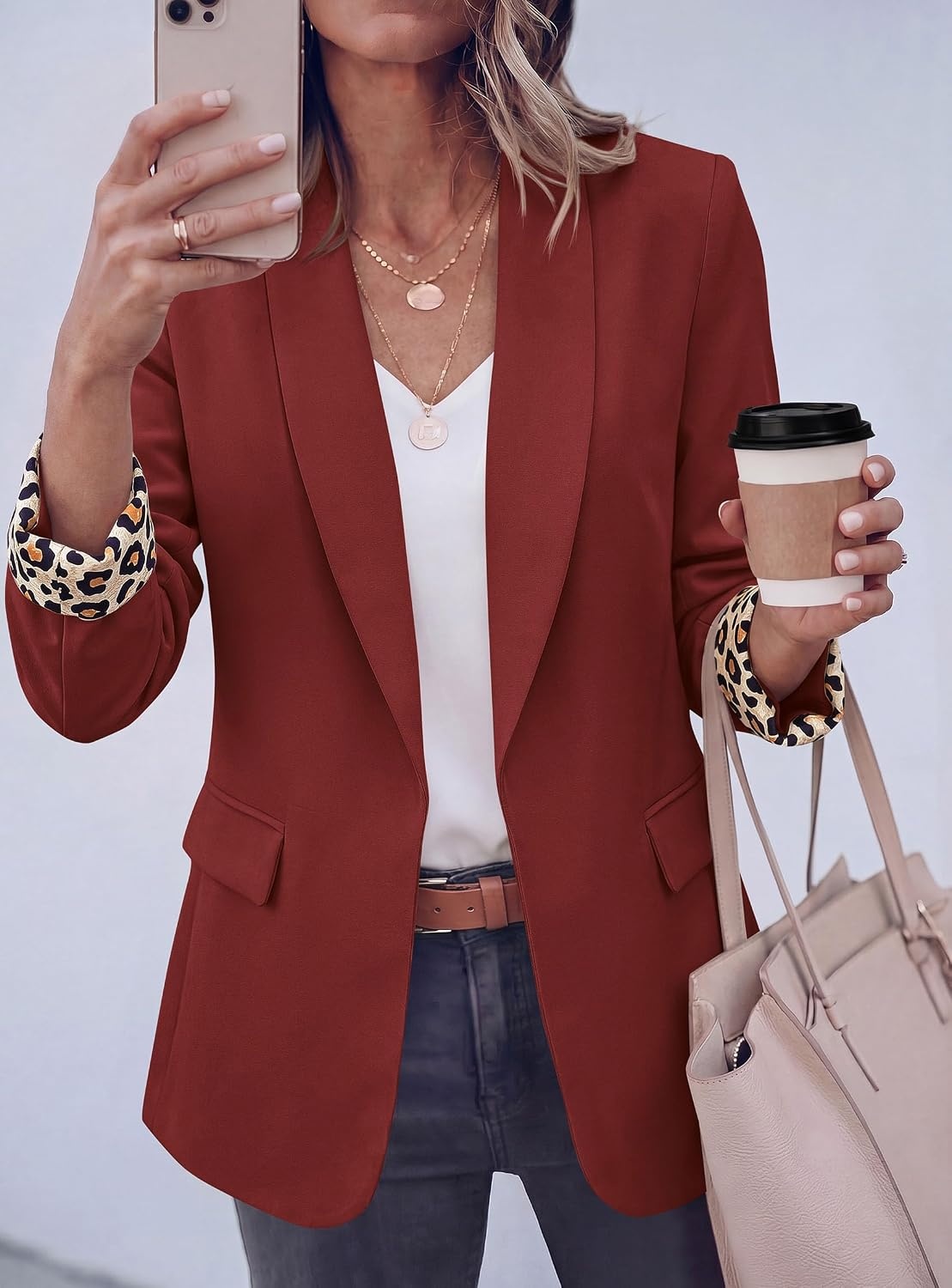 image:imagePRETTYGARDEN Womens Business Casual Blazers Suit Jacket Lapel Loose Fit Blazer Long Sleeve Open Front Leopard Print Cuffs Dressy Casual Office Work Clothes Fall Winter FashionBurgundy