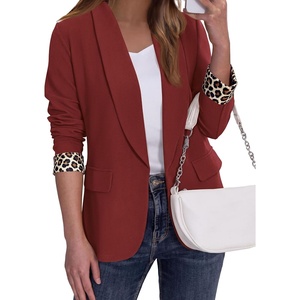 PRETTYGARDEN Women’s Business Casual Blazers Suit Jacket | Lapel Loose Fit Blazer, Long Sleeve Open Front Leopard Print Cuffs, Dressy Casual Office Work Clothes, Fall Winter Fashion(Burgundy)
