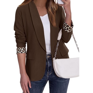 PRETTYGARDEN Women’s Business Casual Blazers Suit Jacket | Lapel Loose Fit Blazer, Long Sleeve Open Front Leopard Print Cuffs, Dressy Casual Office Work Clothes, Fall Winter Fashion(Dark Brown)