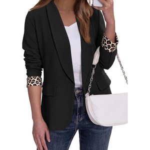 PRETTYGARDEN Women’s Business Casual Blazers Suit Jacket | Lapel Loose Fit Blazer, Long Sleeve Open Front Leopard Print Cuffs, Dressy Casual Office Work Clothes, Fall Winter Fashion(Black)
