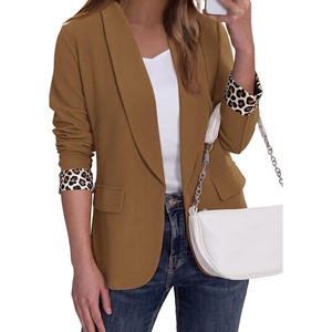 PRETTYGARDEN Women’s Business Casual Blazers Suit Jacket | Lapel Loose Fit Blazer, Long Sleeve Open Front Leopard Print Cuffs, Dressy Casual Office Work Clothes, Fall Winter Fashion(Coffee)