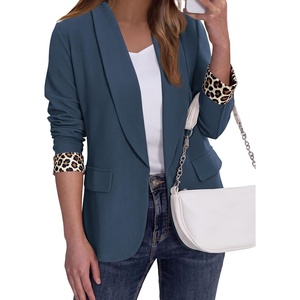 PRETTYGARDEN Women’s Business Casual Blazers Suit Jacket | Lapel Loose Fit Blazer, Long Sleeve Open Front Leopard Print Cuffs, Dressy Casual Office Work Clothes, Fall Winter Fashion(Dark Blue)