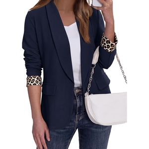 PRETTYGARDEN Women’s Business Casual Blazers Suit Jacket | Lapel Loose Fit Blazer, Long Sleeve Open Front Leopard Print Cuffs, Dressy Casual Office Work Clothes, Fall Winter Fashion(Navy)