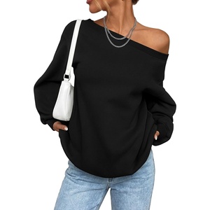 PRETTYGARDEN Womens Off The Shoulder Sweatshirt Loose Fit | Slouchy Long Sleeve Tops,Comfy Fleece Sweatshirts,Oversized Pullover,Casual Daily Street Y2K Outfits,Fall Winter Clothes(Black)