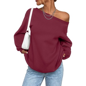 PRETTYGARDEN Womens Off The Shoulder Sweatshirt Loose Fit | Slouchy Long Sleeve Tops,Comfy Fleece Sweatshirts,Oversized Pullover,Casual Daily Street Y2K Outfits,Fall Winter Clothes(Wine Red)