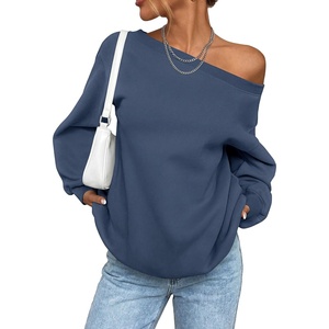 PRETTYGARDEN Womens Off The Shoulder Sweatshirt Loose Fit | Slouchy Long Sleeve Tops,Comfy Fleece Sweatshirts,Oversized Pullover,Casual Daily Street Y2K Outfits,Fall Winter Clothes(Grey Blue)