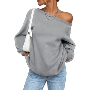 PRETTYGARDEN Womens Off The Shoulder Sweatshirt Loose Fit | Slouchy Long Sleeve Tops,Comfy Fleece Sweatshirts,Oversized Pullover,Casual Daily Street Y2K Outfits,Fall Winter Clothes(Grey)