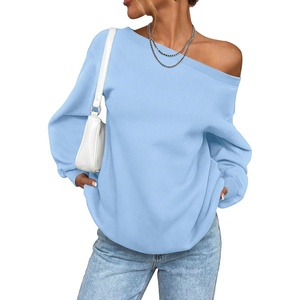 PRETTYGARDEN Womens Off The Shoulder Sweatshirt Loose Fit | Slouchy Long Sleeve Tops,Comfy Fleece Sweatshirts,Oversized Pullover,Casual Daily Street Y2K Outfits,Fall Winter Clothes(Light Blue)