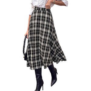 PRETTYGARDEN Women’s Plaid High Waisted A-Line Midi Skirts | Elastic Waistband, Long Flowy Skirt, Classic Tartan Print, Vintage Style, Casual & Formal Wear, Fall Outfits Winter Clothing(Black)