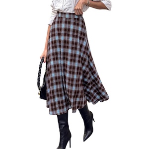 PRETTYGARDEN Women’s Plaid High Waisted A-Line Midi Skirts | Elastic Waistband, Long Flowy Skirt, Classic Tartan Print, Vintage Style, Casual & Formal Wear, Fall Outfits Winter Clothing(Light Blue)