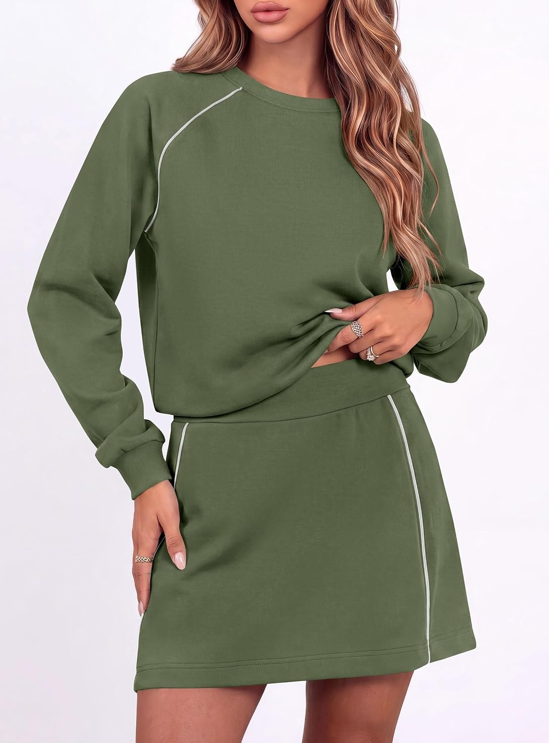 image:imagePRETTYGARDEN Womens Two Piece Airport Outfits Matching Skirt SetsArmy Green