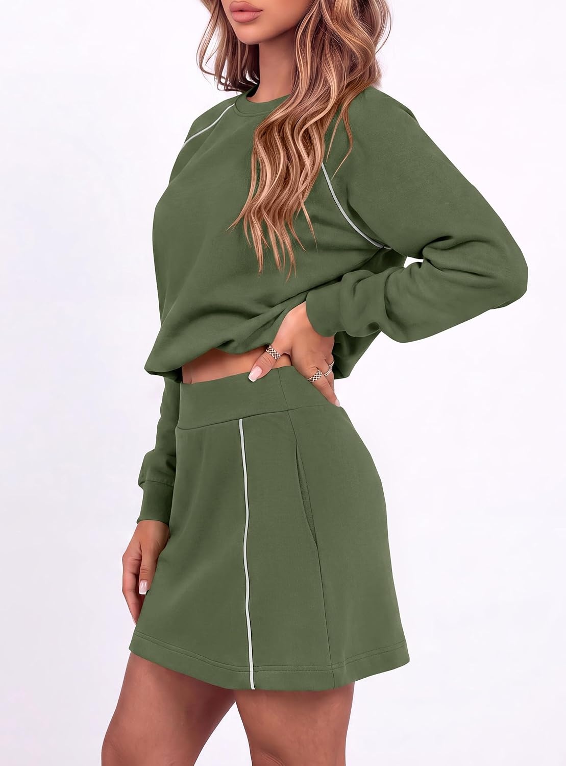 image:imagePRETTYGARDEN Womens Two Piece Airport Outfits Matching Skirt SetsArmy Green