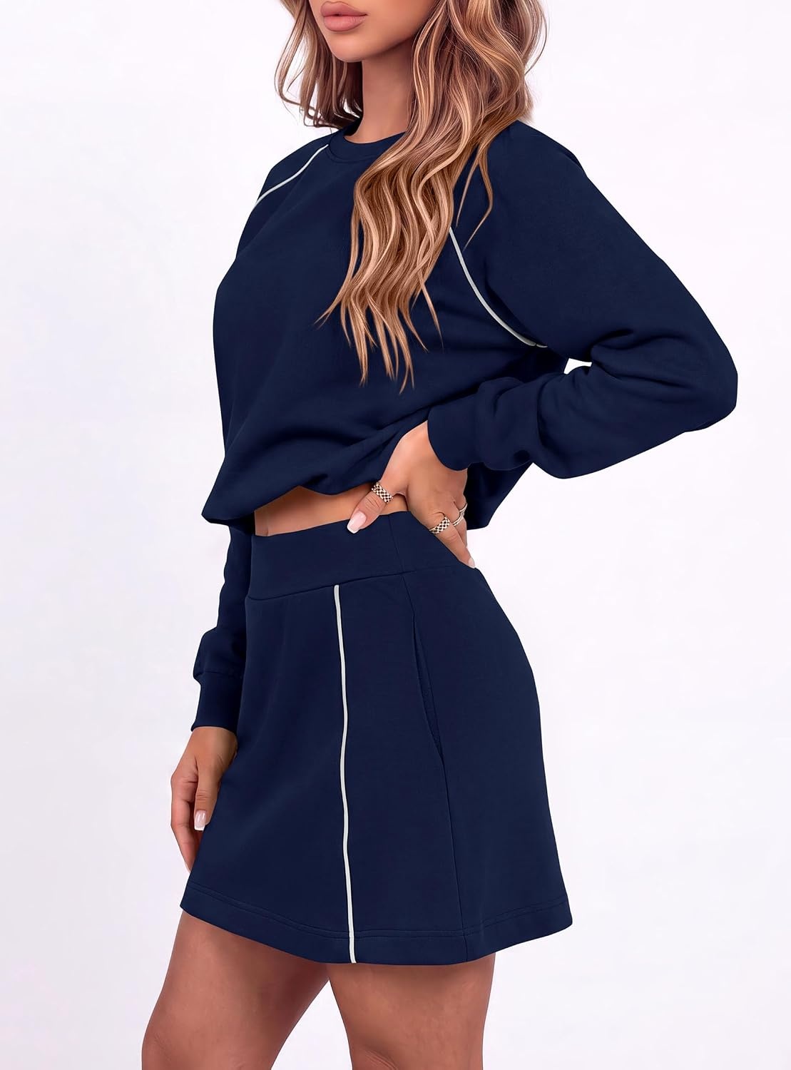 image:imagePRETTYGARDEN Womens Two Piece Airport Outfits Matching Skirt SetsNavy Blue