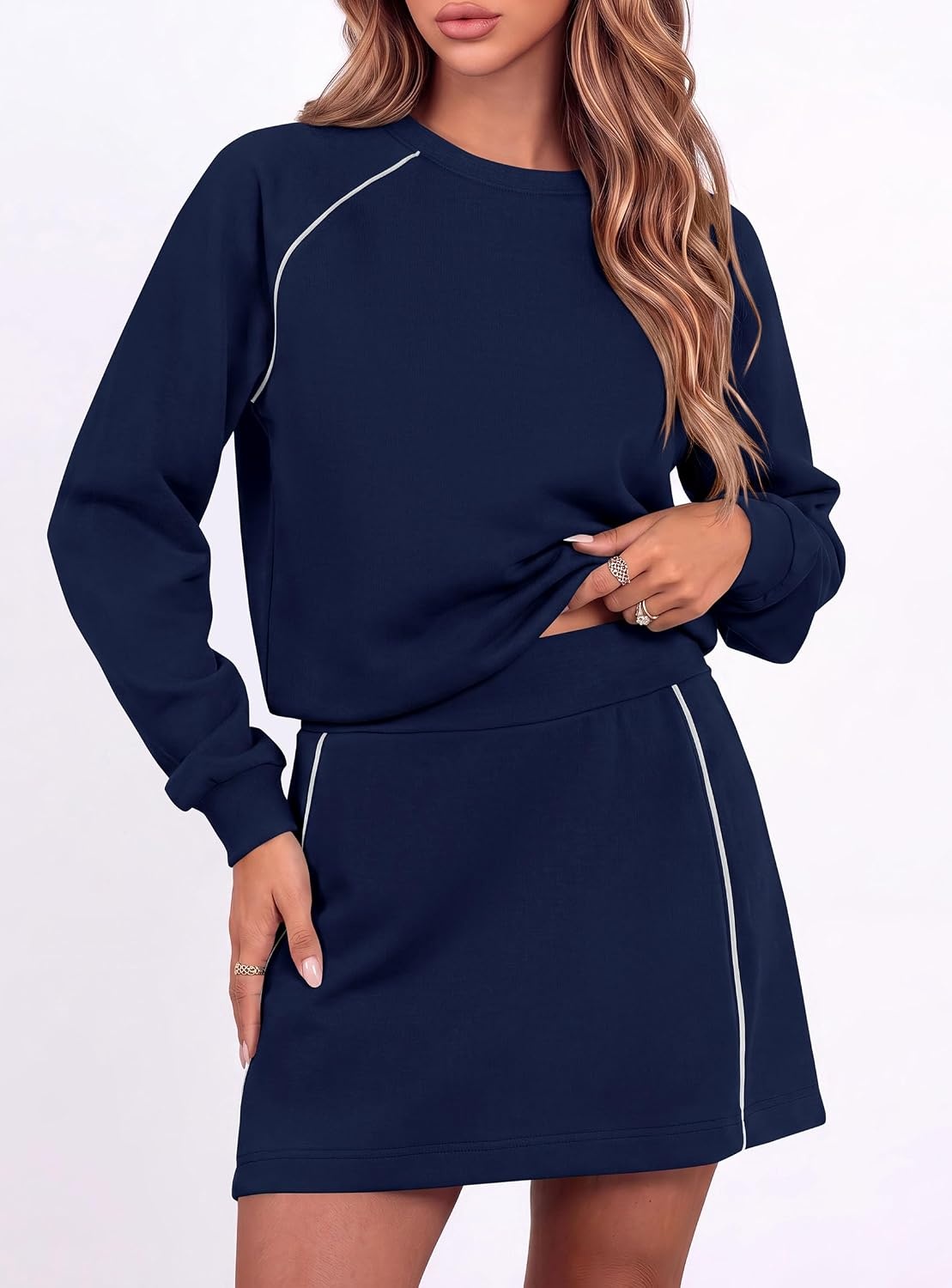 image:imagePRETTYGARDEN Womens Two Piece Airport Outfits Matching Skirt SetsNavy Blue