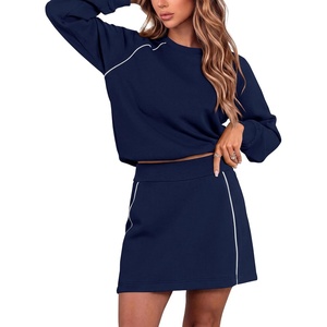 PRETTYGARDEN Women’s Two Piece Airport Outfits Matching Skirt Sets(Navy Blue)
