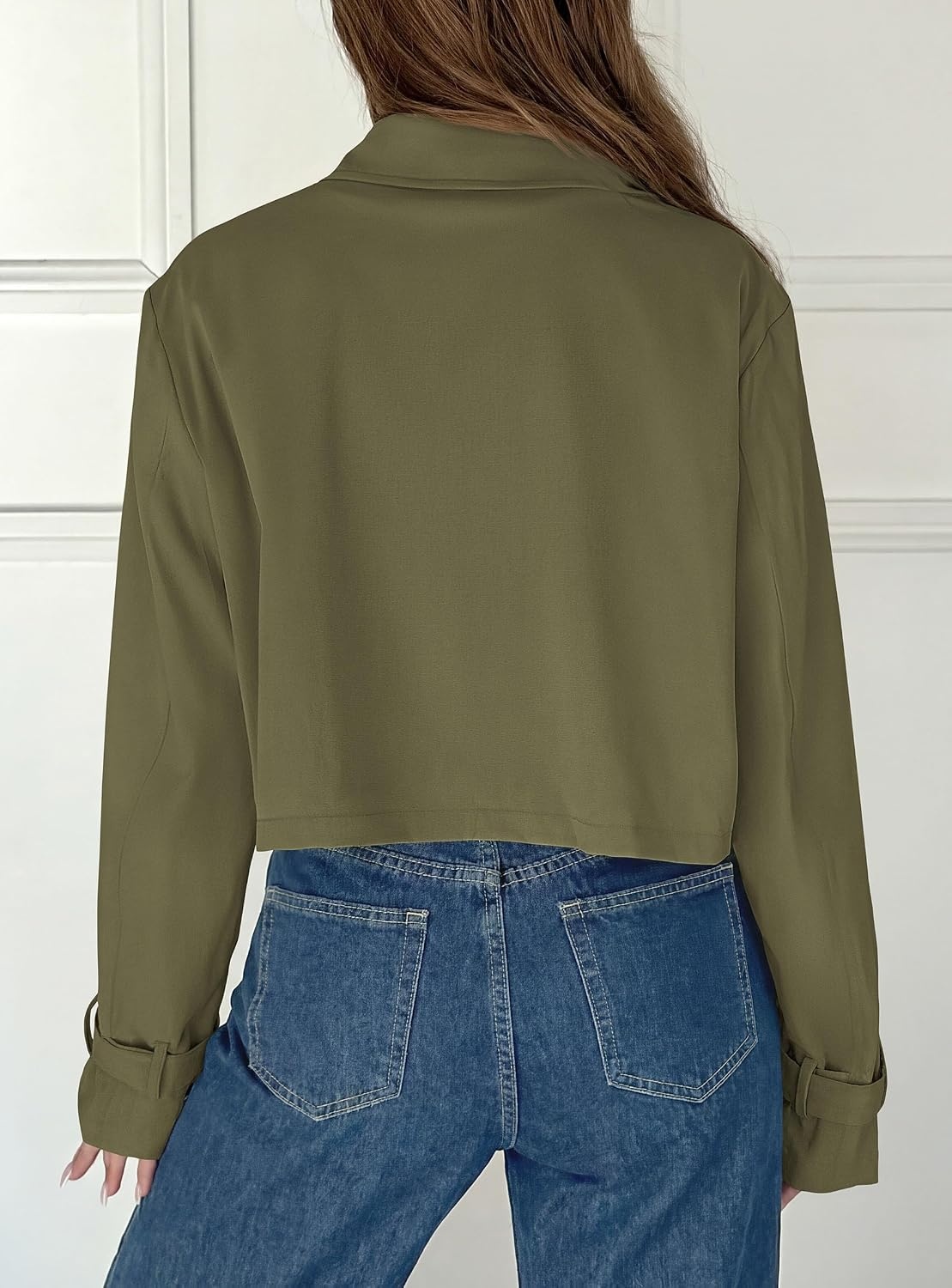 image:imagePRETTYGARDEN Cropped Trench Coat For Women Short JacketArmy Green