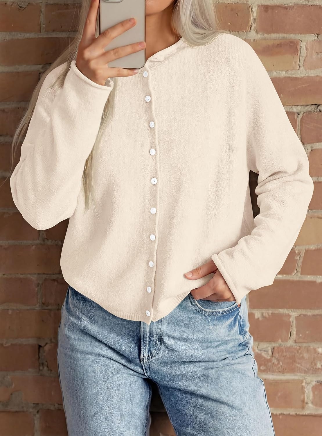 image:imagePRETTYGARDEN Lightweight Knit Cardigan Sweaters for WomenBeige