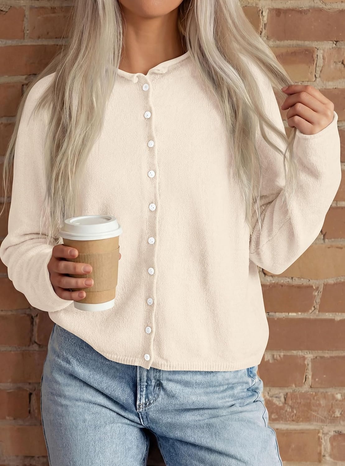 image:imagePRETTYGARDEN Lightweight Knit Cardigan Sweaters for WomenBeige