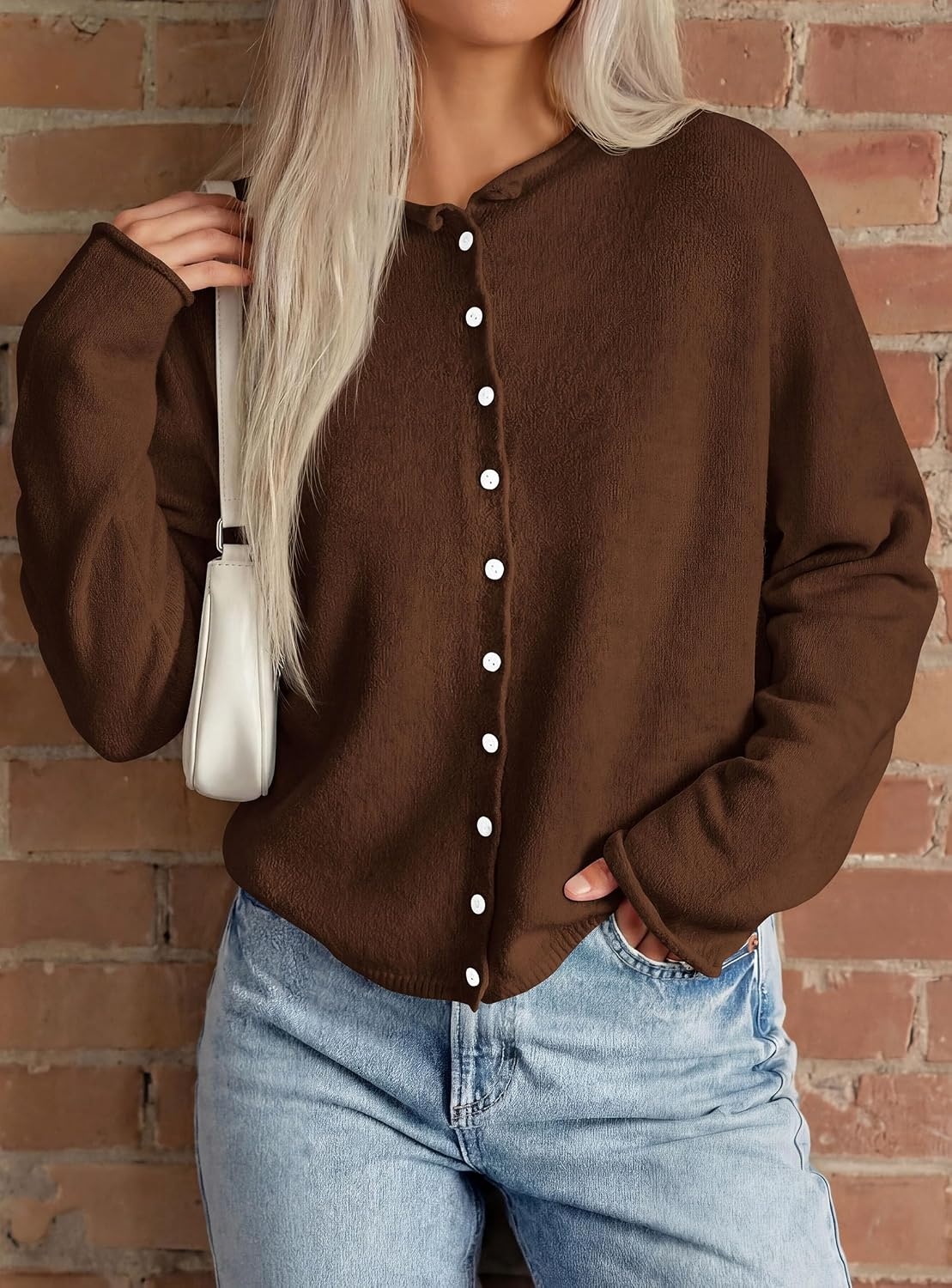 image:imagePRETTYGARDEN Lightweight Knit Cardigan Sweaters for WomenBrown