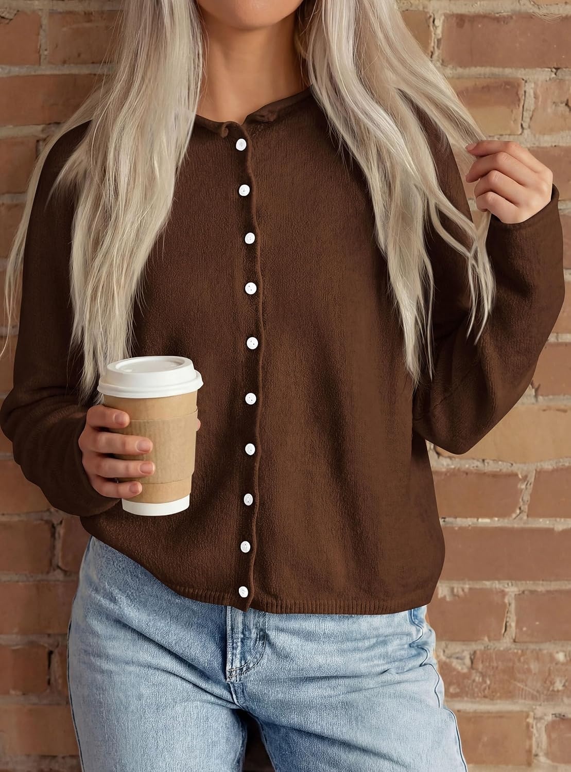 image:imagePRETTYGARDEN Lightweight Knit Cardigan Sweaters for WomenBrown
