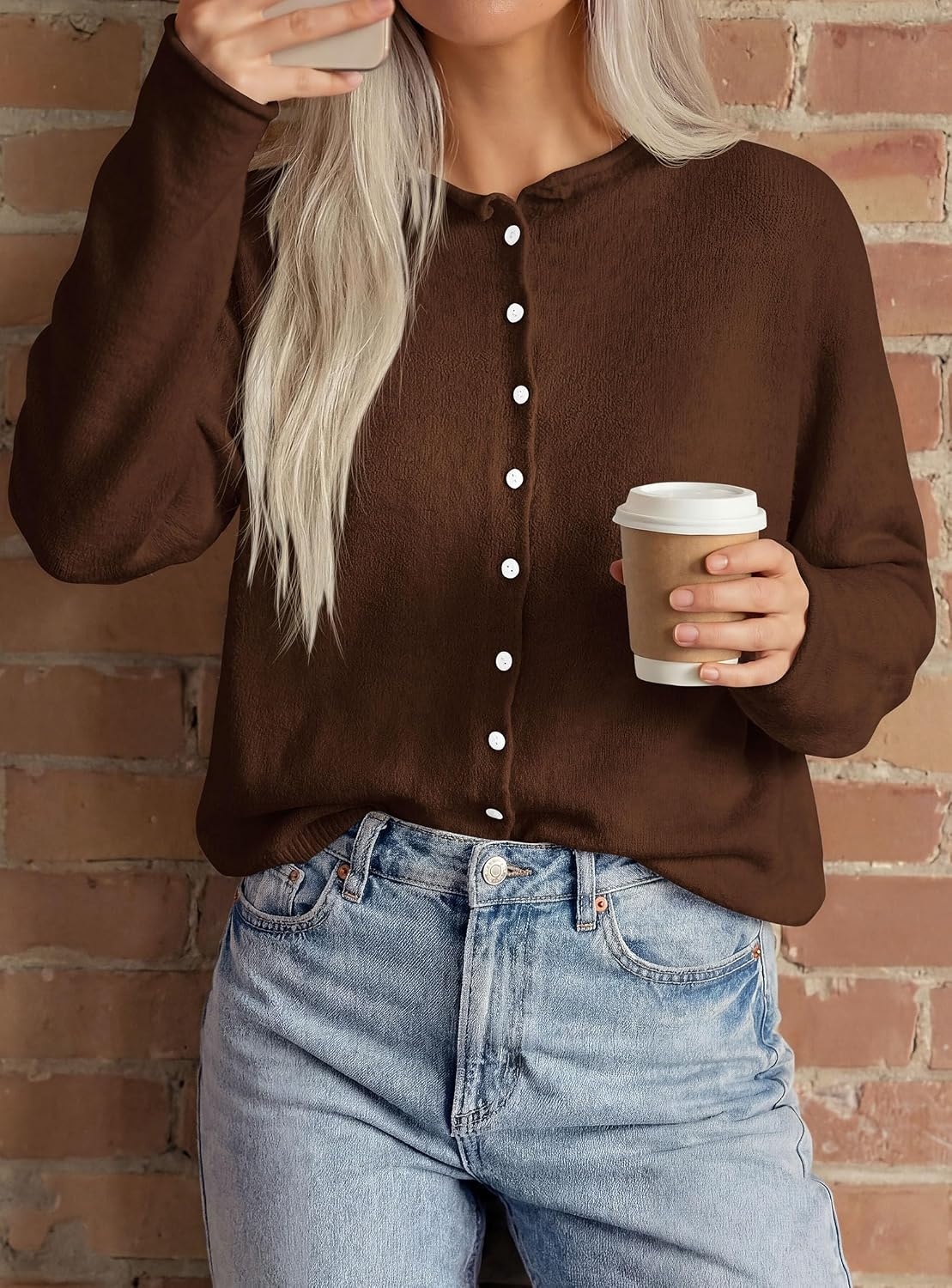 image:imagePRETTYGARDEN Lightweight Knit Cardigan Sweaters for WomenBrown