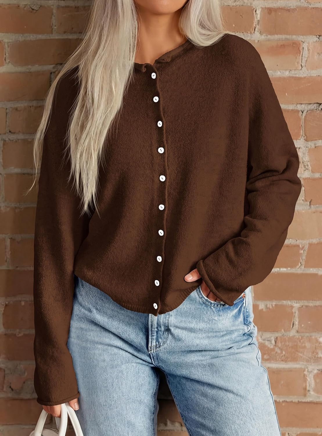 image:imagePRETTYGARDEN Lightweight Knit Cardigan Sweaters for WomenBrown