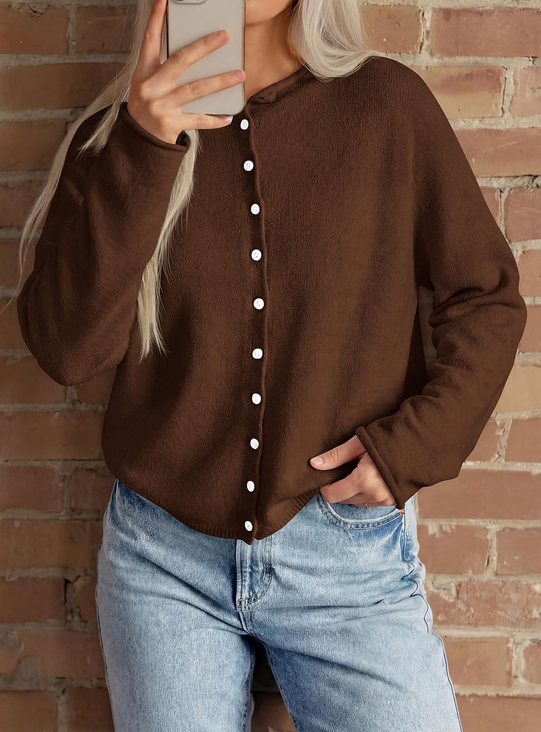 image:imagePRETTYGARDEN Lightweight Knit Cardigan Sweaters for WomenBrown