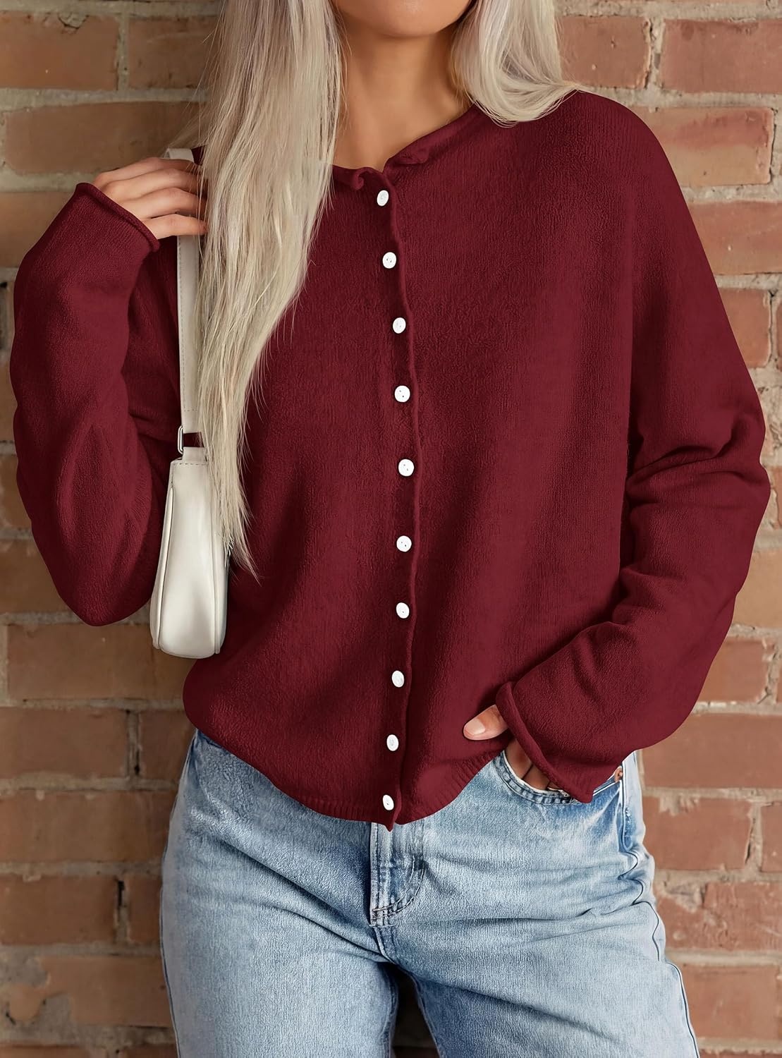 image:imagePRETTYGARDEN Lightweight Knit Cardigan Sweaters for WomenBurgundy