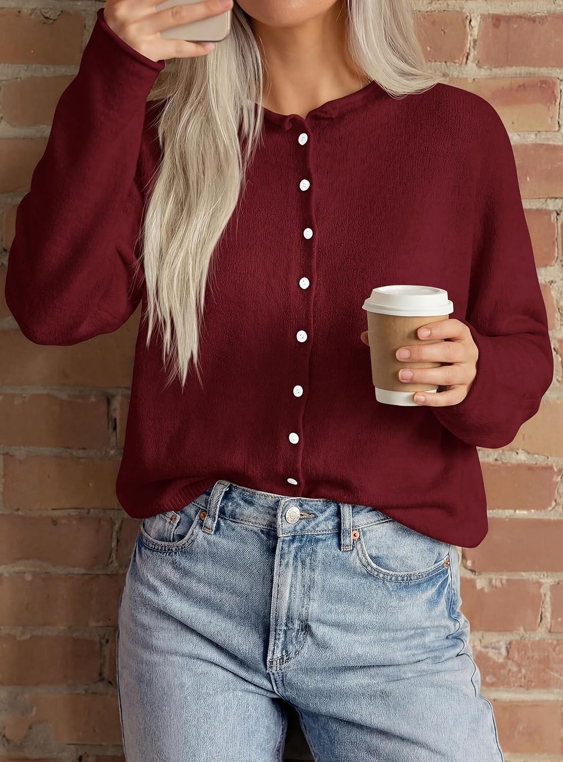 image:imagePRETTYGARDEN Lightweight Knit Cardigan Sweaters for WomenBurgundy